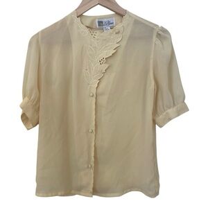 La Blouse Womens Vintage Yellow Embroidered Blouse Size 6 1960s Sheer